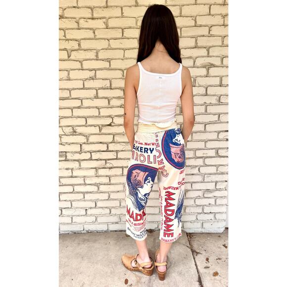 Handmade Vintage-Inspired Capri Pants Flour Feed Sack Elastic Cinched Waist - Picture 3 of 4